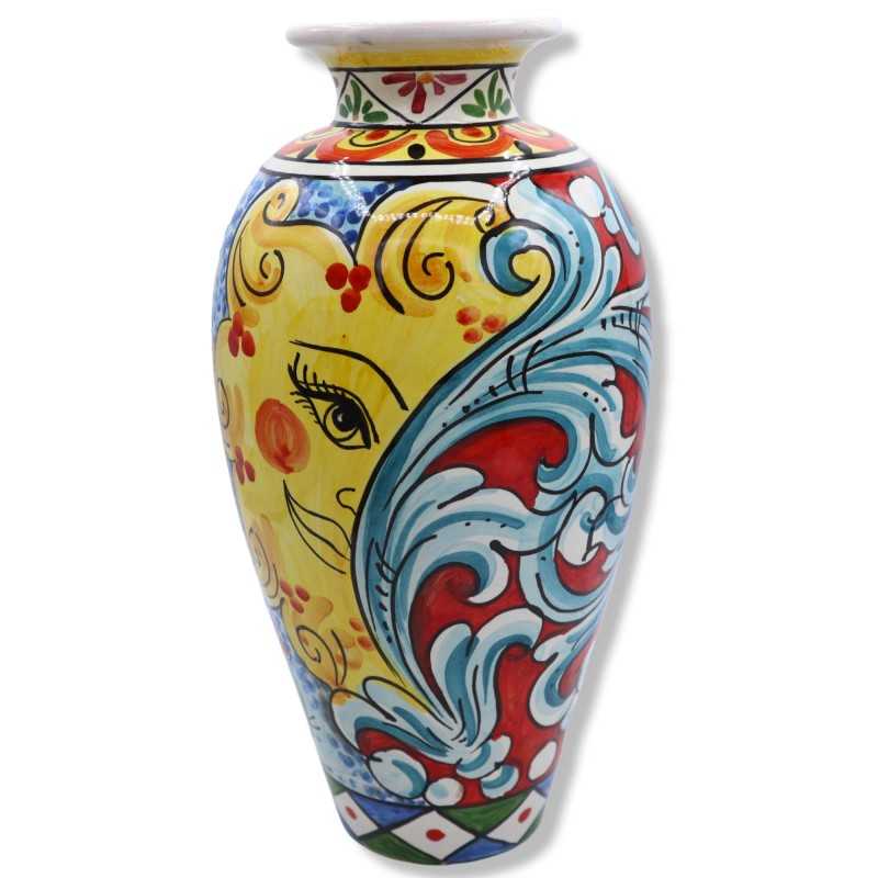Vaso in ceramica di Caltagirone, Decoro barocco, sole, ruota di