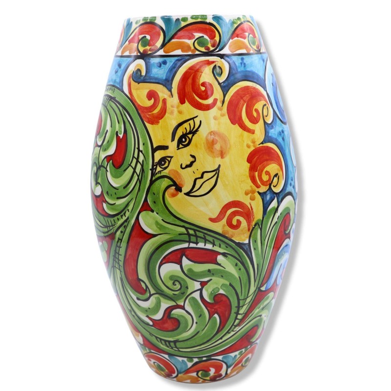 Caltagirone keramikvas, barockdekor, sol, vagnshjul och päronpigg, ca h 30 cm. - 