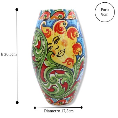 Caltagirone keramikvas, barockdekor, sol, vagnshjul och päronpigg, ca h 30 cm. - 
