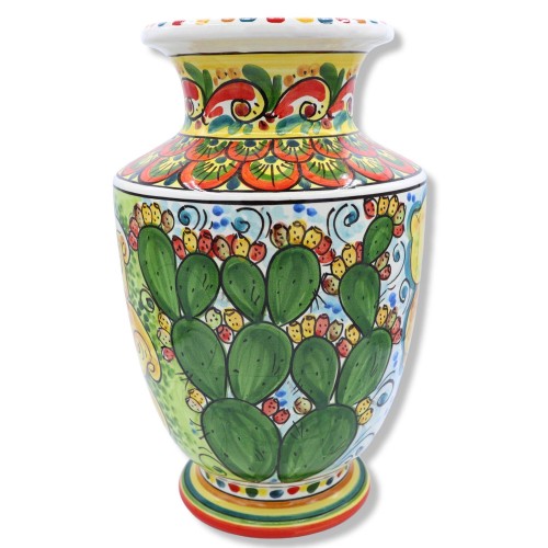 Vaso de cerâmica Caltagirone, decoração barroca, sol, limões e pá de figo da Índia, altura aproximada de 30 cm. Mod BR - 2