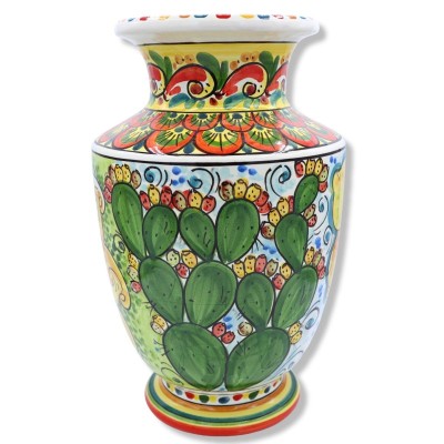 Ceramische vaas van Caltagirone, Baroque decoratie, zon, citroenen en schep van ficodindia, lengte 30 cm approx. BR - 