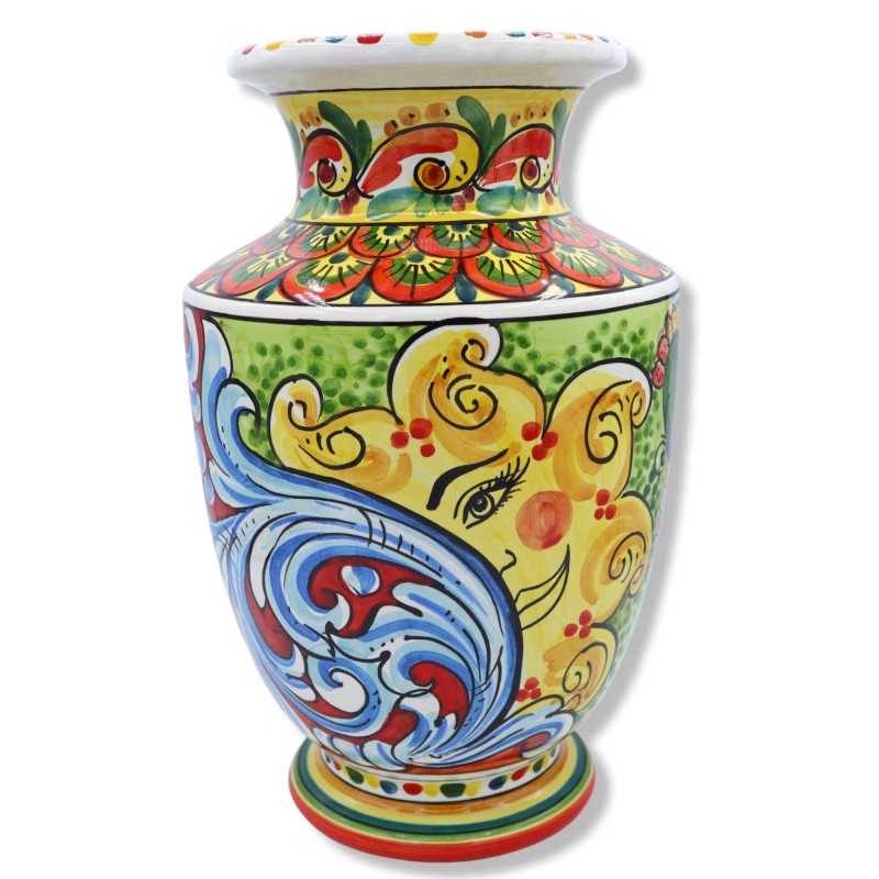 Vaso de cerâmica Caltagirone, decoração barroca, sol, limões e pá de figo da Índia, altura aproximada de 30 cm. Mod BR -