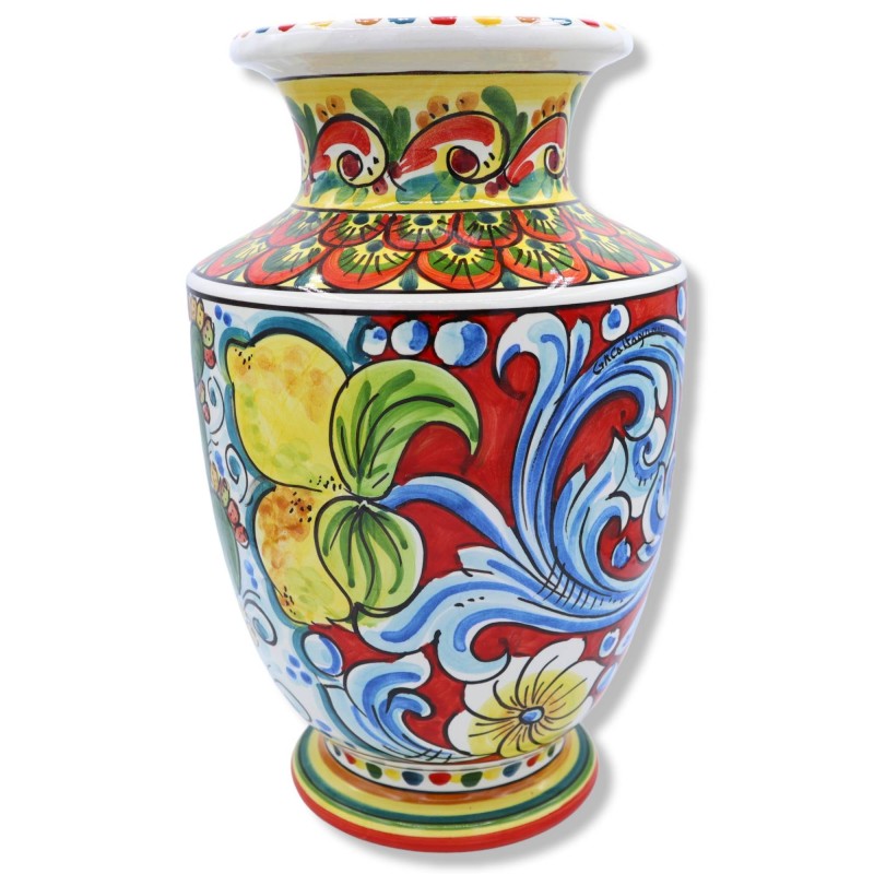 Ceramische vaas van Caltagirone, Baroque decoratie, zon, citroenen en schep van ficodindia, lengte 30 cm approx. BR - 