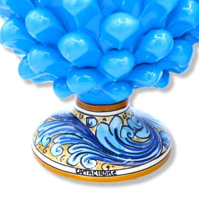 Piña de pino de cerámica siciliana de Caltagirone - h 20 / 22 cm aprox. (1pc) Turquesa con tallo de decoración aleatoria