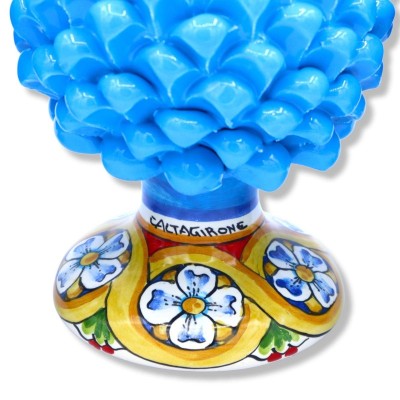 Piña de pino de cerámica siciliana de Caltagirone - h 20 / 22 cm aprox. (1pc) Turquesa con tallo de decoración aleatoria
