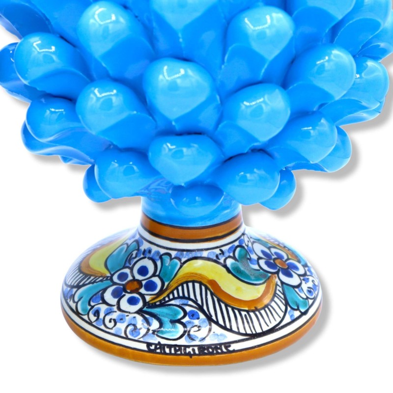Piña de pino de cerámica siciliana de Caltagirone - h 20 / 22 cm aprox. (1pc) Turquesa con tallo de decoración aleatoria