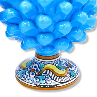 Piña de pino de cerámica siciliana de Caltagirone - h 20 / 22 cm aprox. (1pc) Turquesa con tallo de decoración aleatoria