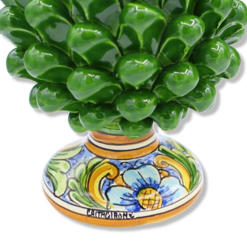 Pomme de pin en céramique sicilienne de Caltagirone - h 20 / 22 cm environ. (1pc) Vert forêt avec tige à décoration aléa 2