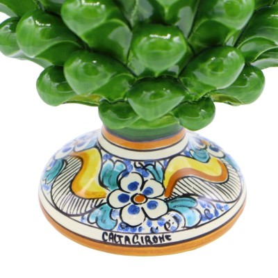 Pigna Siciliana ceramica di Caltagirone - h 20 / 22 cm ca. (1Unità) Verde Bosco con gambo decoro casuale - 