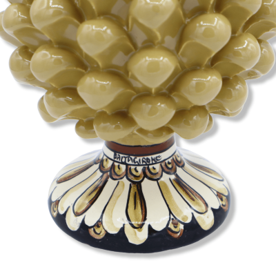 Piña de pino de cerámica siciliana de Caltagirone - h 20 / 22 cm aprox. (1 pieza) Gris paloma con tallo de decoración al