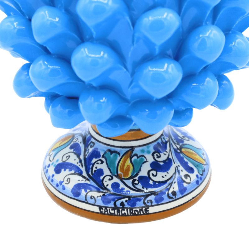 Piña de pino de cerámica siciliana de Caltagirone - h 20 / 22 cm aprox. (1pc) Turquesa con tallo de decoración aleatoria