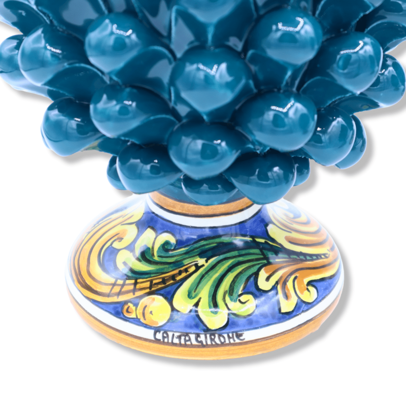 Pomme de pin en céramique sicilienne de Caltagirone, h environ 20 / 22 cm. (1pc) Sarcelle avec tige de décoration aléato