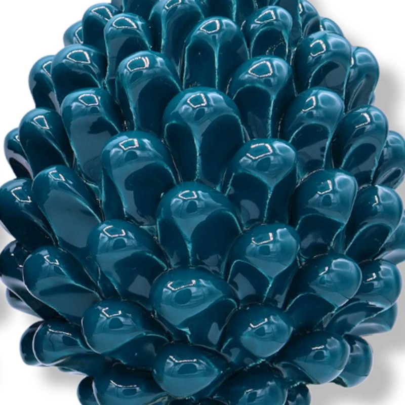 Pomme de pin en céramique sicilienne de Caltagirone, h environ 20 / 22 cm. (1pc) Sarcelle avec tige de décoration aléato