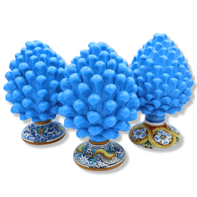 Piña de pino de cerámica siciliana de Caltagirone - h 20 / 22 cm aprox. (1pc) Turquesa con tallo de decoración aleatoria