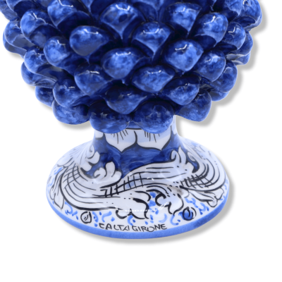 Pigna Siciliana ceramica di Caltagirone, h 20 / 22 cm ca. ( 1Unità) Blu Antico a pennellate con gambo decoro casuale - 