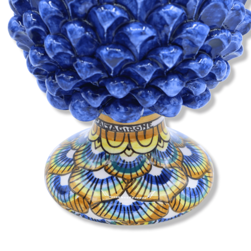 Pigna Siciliana ceramica di Caltagirone, h 20 / 22 cm ca. ( 1Unità) Blu Antico a pennellate con gambo decoro casuale - 