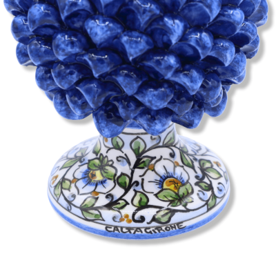 Pigna Siciliana ceramica di Caltagirone, h 20 / 22 cm ca. ( 1Unità) Blu Antico a pennellate con gambo decoro casuale - 