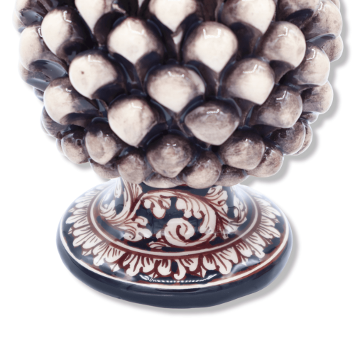 Sicilian ceramic pine cone from Caltagirone, h approx. 20 / 22 cm. (1pc) Antique White with random decoration stem -  2