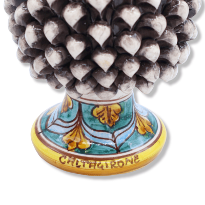 Pinha de cerâmica siciliana de Caltagirone, h aprox. 20/22 cm. (1 unidade) Branco Antigo com haste de decoração aleatóri