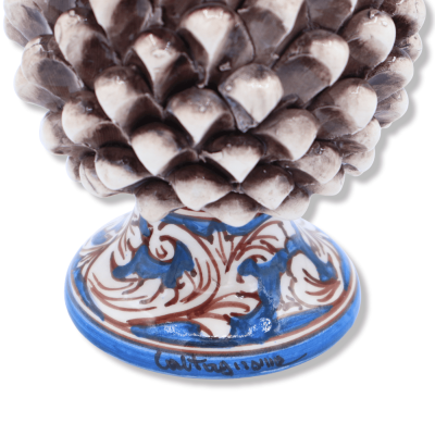 Piña de pino de cerámica siciliana de Caltagirone, altura aprox. (1 pieza) Blanco antiguo con tallo de decoración aleato
