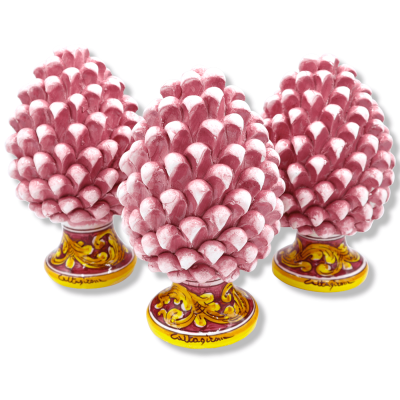 Pigna Siciliana ceramica di Caltagirone, h 20 / 22 cm ca. (1Unità) Rosa anticato con gambo decoro casuale - 