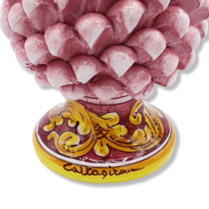 Pigna Siciliana ceramica di Caltagirone, h 20 / 22 cm ca. (1Unità) Rosa anticato con gambo decoro casuale - 