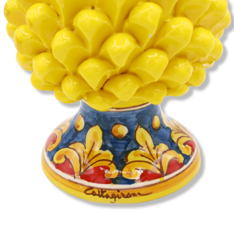 Pigna Siciliana ceramica di Caltagirone, h 20 / 22 cm ca. (1Unità) Giallo con gambo decoro casuale - 