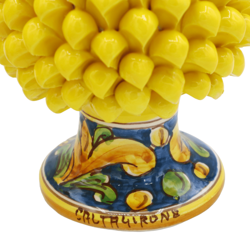 Pigna Siciliana ceramiczna z Caltagirone, kolor Żółty z ozdobionym łodygiem, dekoracją losową – (1pz) h 20/22 cm approx.