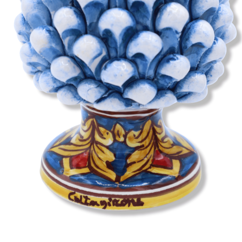 Siciliaanse dennenappel in Caltagirone-keramiek, h 15 cm (1 stuk), antiekblauwe kleur, versierde steel, willekeurige ste 2