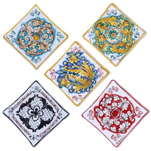 Svuota tasche punte traforate ceramica Caltagirone, L 17 x 17 x h 5 cm ca. (1Unità) con 5 opzioni decoro - 