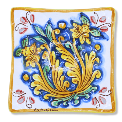Svuota tasche punte traforate ceramica Caltagirone, L 17 x 17 x h 5 cm ca. (1Unità) con 5 opzioni decoro - 