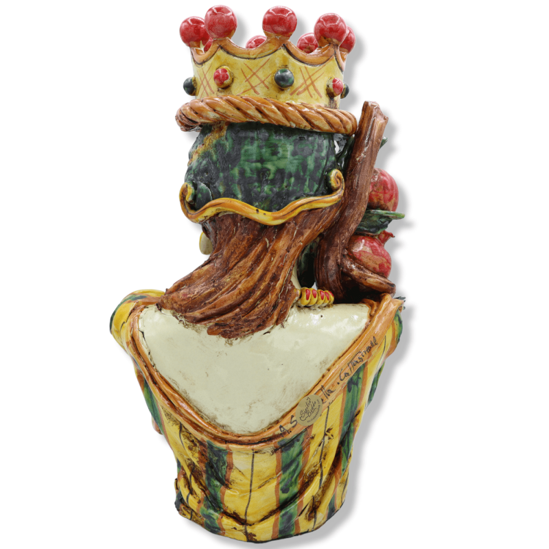 Buste de femme en céramique de Caltagirone avec couronne, raisins et grenade, environ h 30 cm. Mod SCR - 