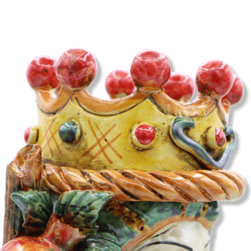 Buste de femme en céramique de Caltagirone avec couronne, raisins et grenade, environ h 30 cm. Mod SCR - 