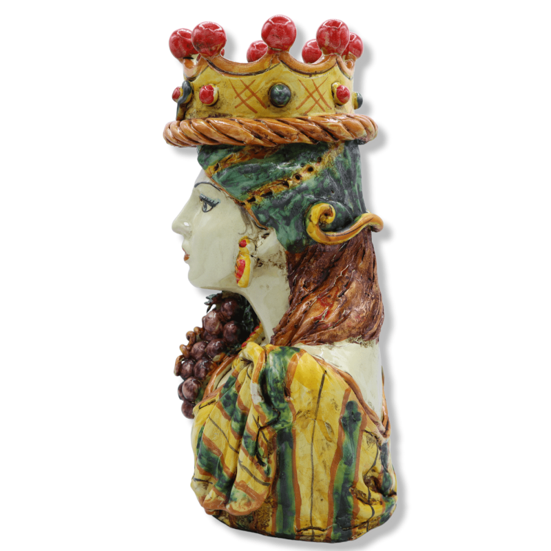 Inbraak van vrouw in keramiek van Caltagirone met kroon, druiven en pomegranaat, 30 cm approx. Mod SCR - 