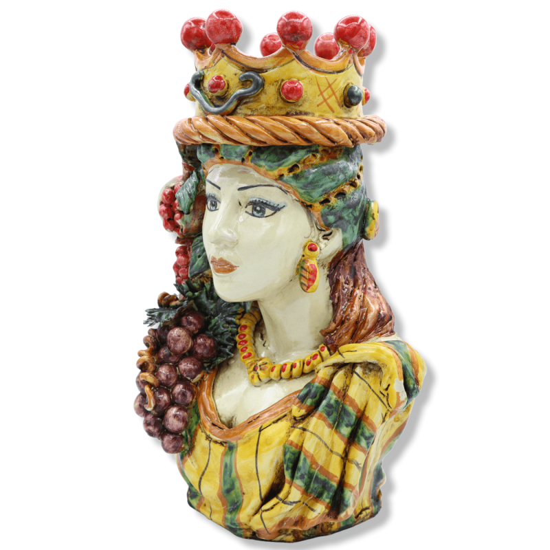 Caltagirone-Keramikbüste einer Frau mit Krone, Weintrauben und Granatapfel, ca. H 30 cm. SCR-Mod - 