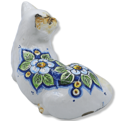 Gato de cerámica Caltagirone, decoración floral sobre fondo blanco, en varios tamaños, Mod BR - 