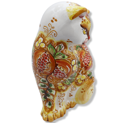 Caltagirone-Keramikkatze, Granatapfeldekor auf orange-weißem Hintergrund, Höhe ca. 30 cm. BR-Mod - 