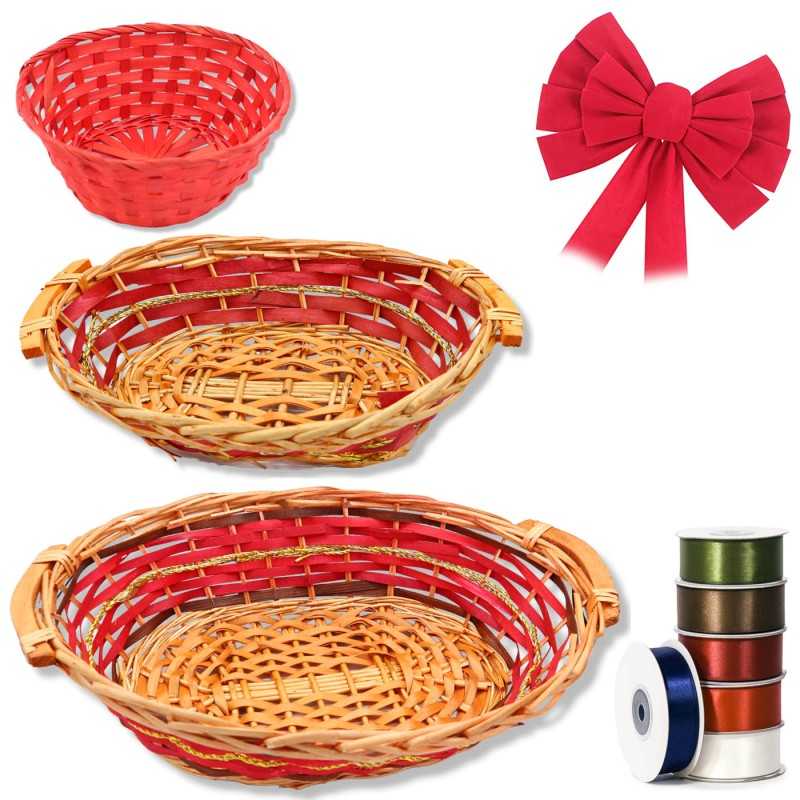 Wicker gift basket, complete with accessories and packaging, available in three sizes - 