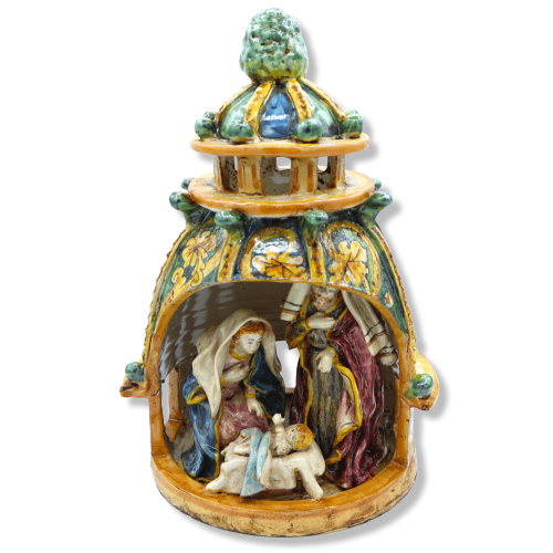 Ceramic Nativity of Caltagirone, in Baroque kerk koepel, 30 cm approx. Mod SCR - 