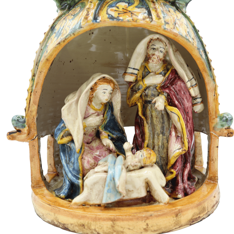 Presepe in ceramica Caltagirone h 32 cm ca. Cupola di Chiesa barocca - 