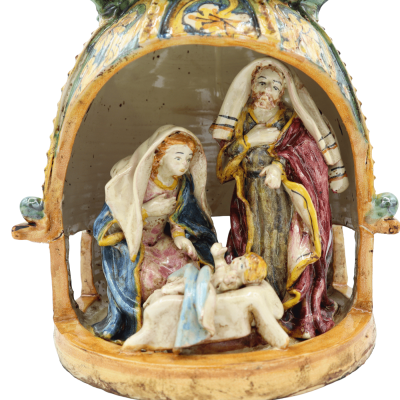 Presepe in ceramica Caltagirone h 32 cm ca. Cupola di Chiesa barocca - 