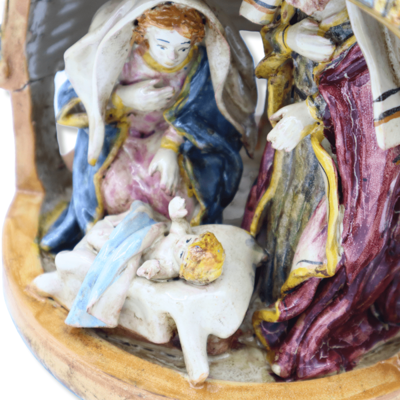 Presepe in ceramica Caltagirone h 32 cm ca. Cupola di Chiesa barocca - 