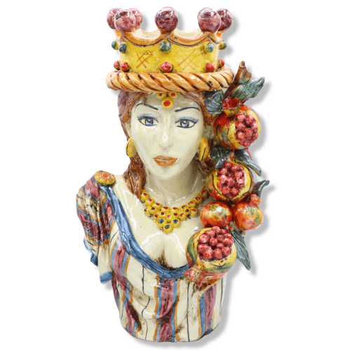 Buste en céramique de Caltagirone (1 pièce) avec couronne et grenades, environ h 30 cm. Mod SCR