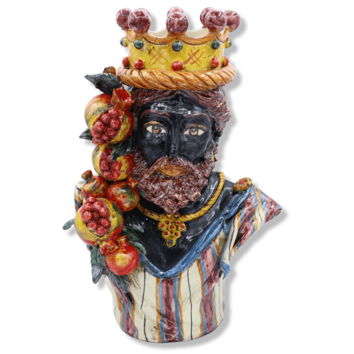 Busto in ceramica di Caltagirone (1Unità) con Corona e Melograni, h 30 cm ca. Mod SCR -  2