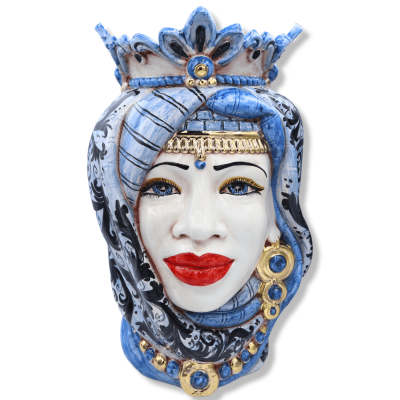 Cabeças de mouro siciliano (par) altura aproximadamente 38 cm Caltagirone com coroa e turbante, decoração do século XVII
