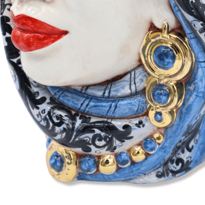 Têtes de lande siciliennes (paire) h environ 38 cm Caltagirone avec couronne et turban, décoration du XVIIe siècle, déta