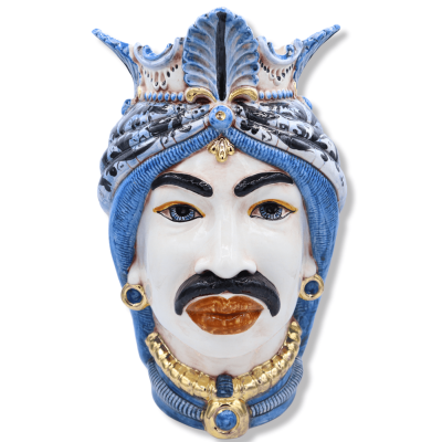 Têtes de lande siciliennes (paire) h environ 38 cm Caltagirone avec couronne et turban, décoration du XVIIe siècle, déta