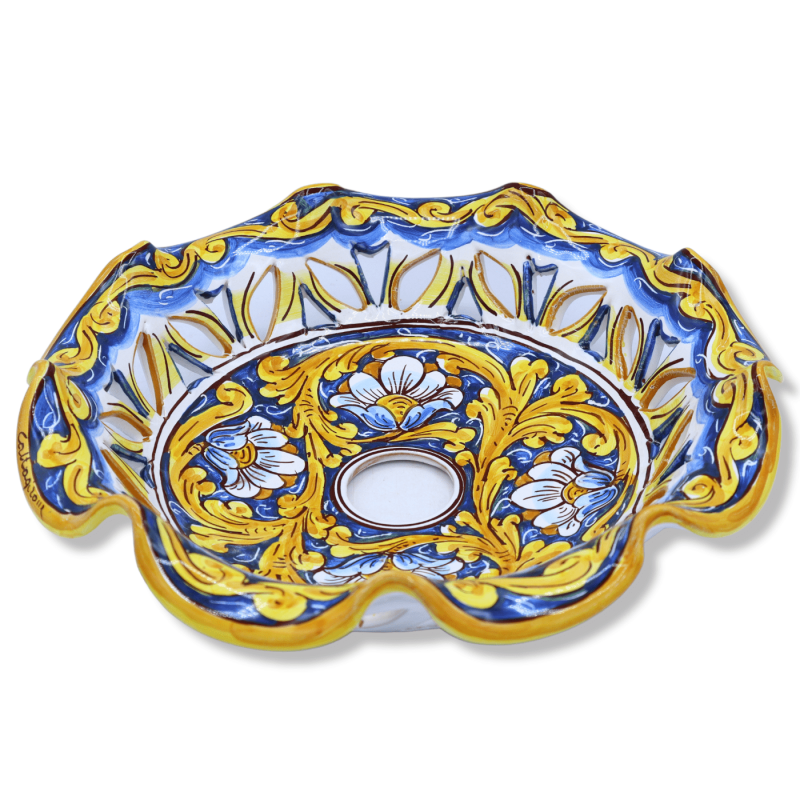 Gewellter und perforierter Caltagirone-Keramik-Kronleuchterteller, Barock- und Blumendekor, erhältlich in drei Größen (1