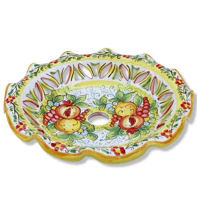 Plate Ceramic chandelier Melted and perforated Caltagirone, dekoracja mieszana owoców, dostępna w trzech rozmiarach – Mo