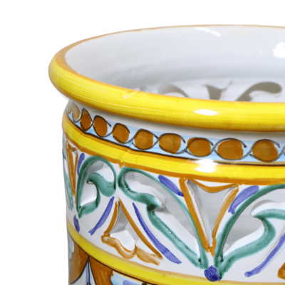Keramisk cylindrisk paraply vas av Caltagirone perforerad, barock dekoration på grön bakgrund - höjd 50 cm ca. Mod GR - 